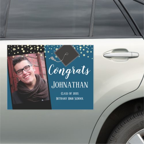 Graduation Congrats One Photo Large Dark Blue Car Magnet