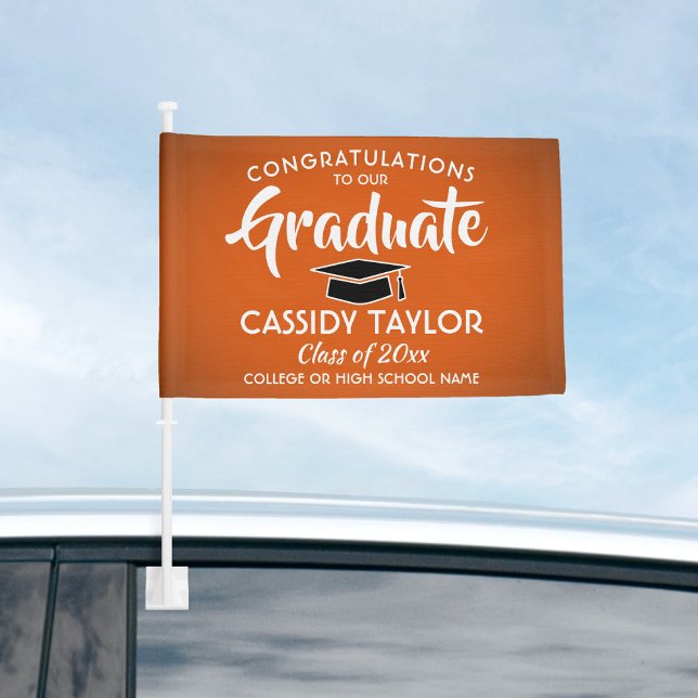 Graduation Congrats Orange White and Black Parade Car Flag (Creator Uploaded)