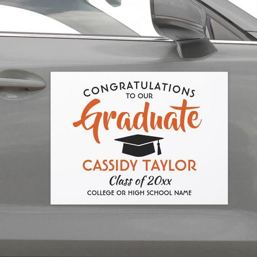 Graduation Congrats Orange White and Black Parade Car Magnet