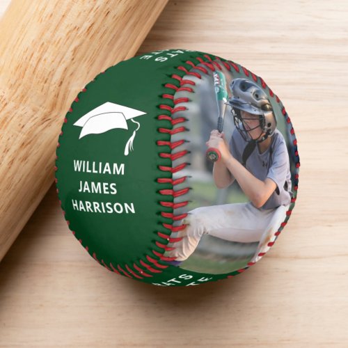 Graduation Congrats Personalized Photo Green Baseball