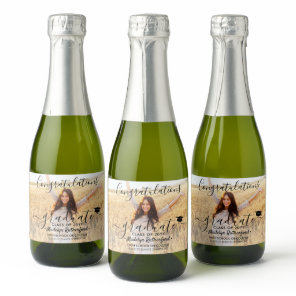 Graduation Congrats Photo Black Script Mini Split Sparkling Wine Label