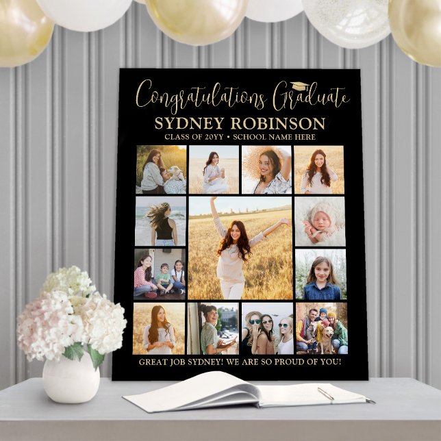 Graduation Congrats Photo Collage Black and Gold Foam Board (Creator Uploaded)