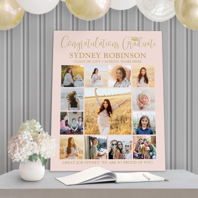 Graduation Congrats Photo Collage Blush Pink Gold Foam Board (Creator Uploaded)