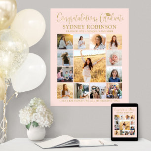 Graduation Congrats Photo Collage Blush Pink Gold Poster