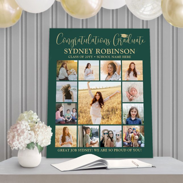 Graduation Congrats Photo Collage Green and Gold Foam Board (Creator Uploaded)