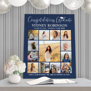 Graduation Congrats Photo Collage Modern Navy Blue Foam Board