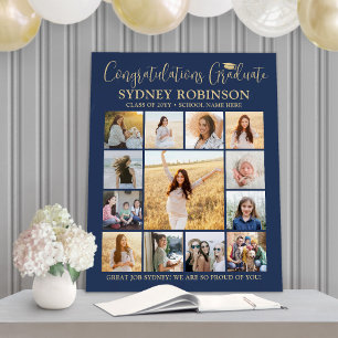 Graduation Congrats Photo Collage Navy Blue & Gold Foam Board