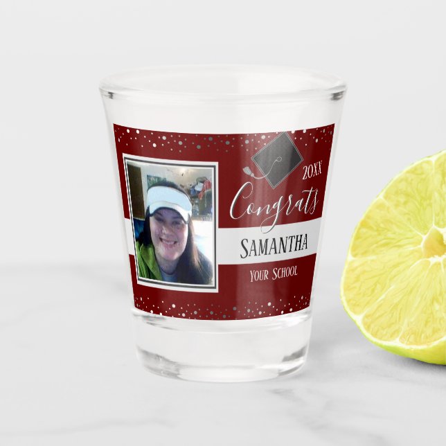 Graduation Congrats Photo Confetti Wine Shot Glass (Front)
