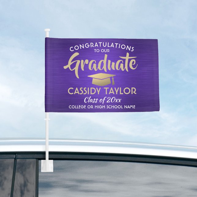 Graduation Congrats Purple Gold and White Parade Car Flag (Creator Uploaded)