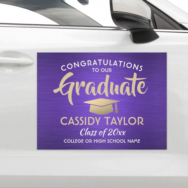 Graduation Congrats Purple Gold and White Parade Car Magnet (Creator Uploaded)