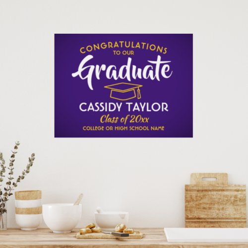 Graduation Congrats Purple Gold Yellow and White Poster