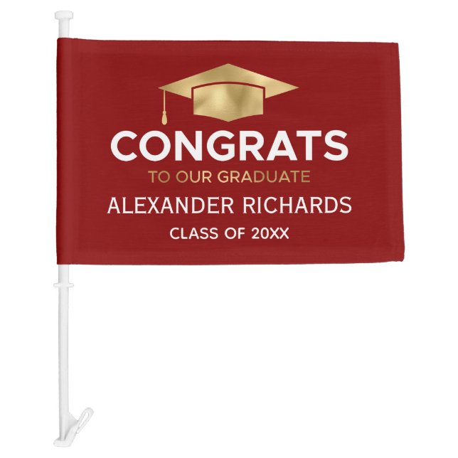 Graduation Congrats Red Gold Car Flag (Front)