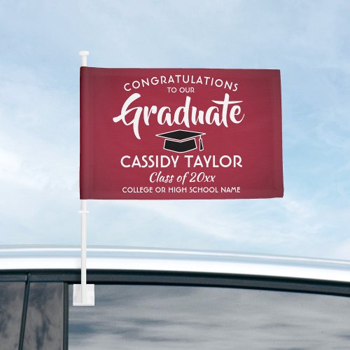 Graduation Congrats Red White and Black Parade Car Flag