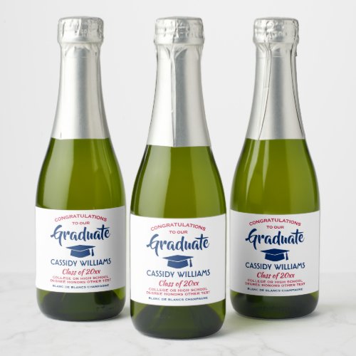 Graduation Congrats Red White and Blue Mini Split Sparkling Wine Label