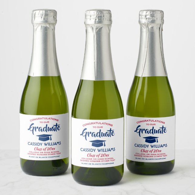 Graduation Congrats Red White and Blue Mini Split Sparkling Wine Label (Bottles)