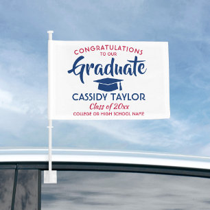 Graduation Congrats Red White & Blue Modern Parade Car Flag
