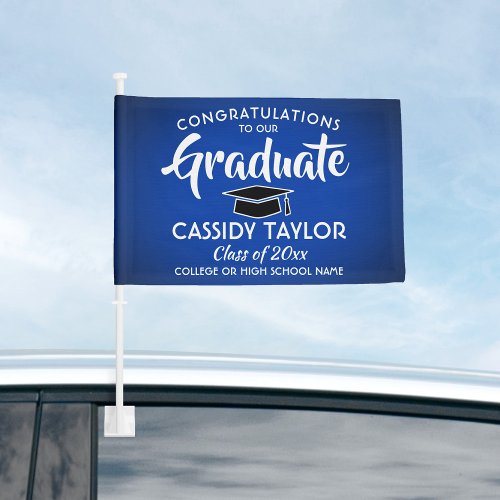 Graduation Congrats Royal Blue and White Parade Car Flag