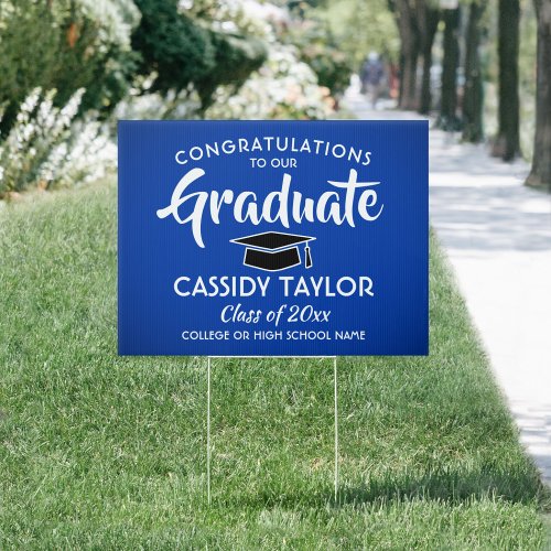 Graduation Congrats Royal Blue White  Black Yard Sign