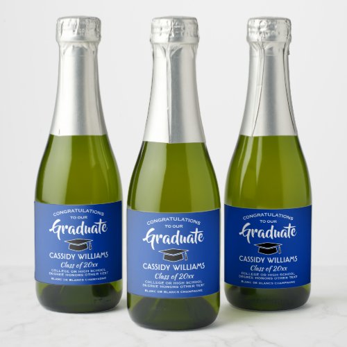 Graduation Congrats Royal Blue  White Mini Split Sparkling Wine Label