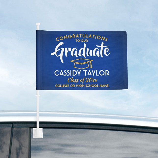 Graduation Congrats Royal Blue Yellow White Parade Car Flag (Creator Uploaded)