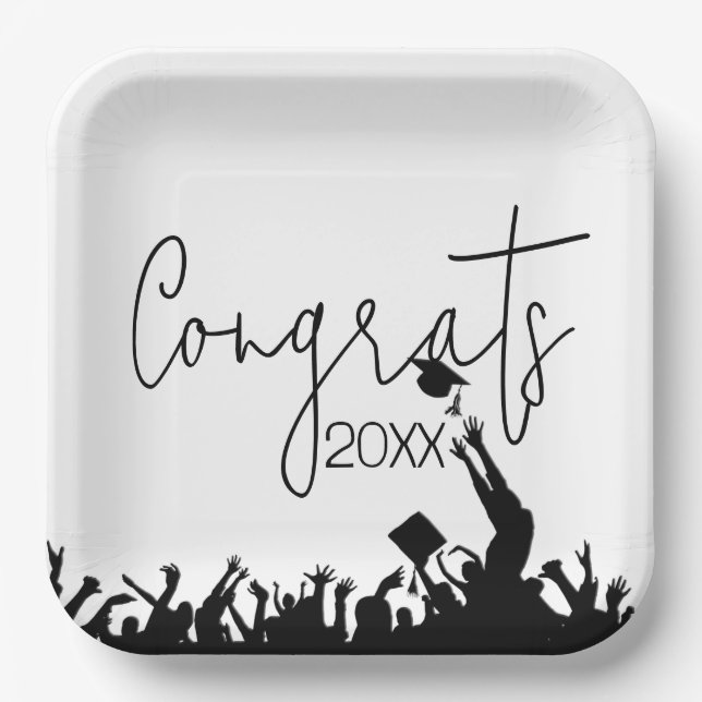Graduation Congrats With Hats Paper Plates (Front)