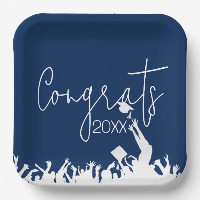 Graduation Congrats With White Caps Paper Plates (Front)