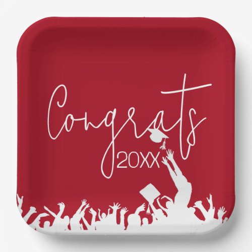 Graduation Congrats With White Caps Paper Plates