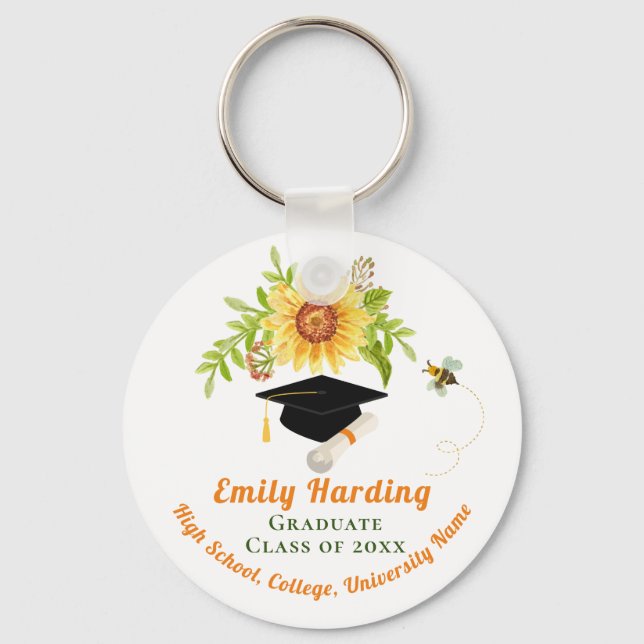 Graduation Congratulation Class of Floral Flower Keychain (Front)