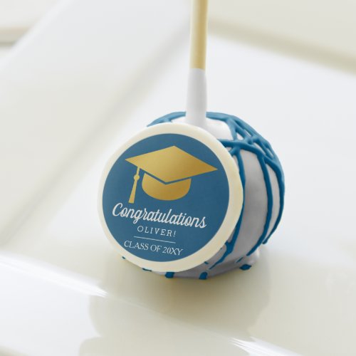 Graduation Congratulation Gold Hat Name Blue Cake Pops