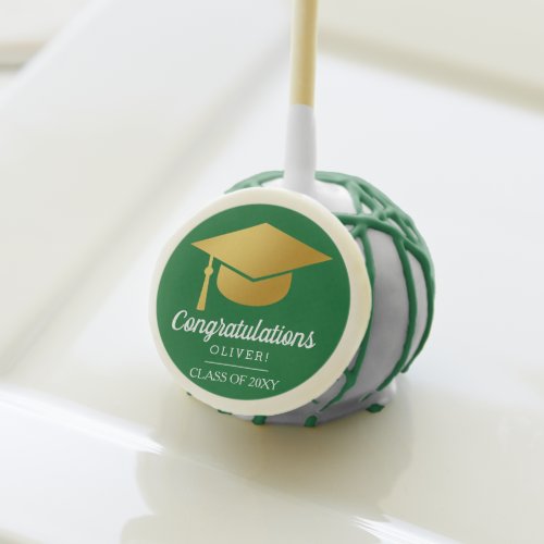 Graduation Congratulation Gold Hat Name Green Cake Pops