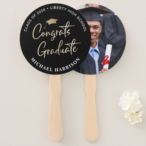 Graduation Congratulation Photo Black Hand Fan