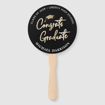 Graduation Congratulation Photo Black Hand Fan | Zazzle