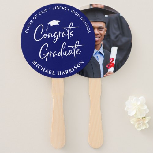Graduation Congratulation Photo Blue Hand Fan