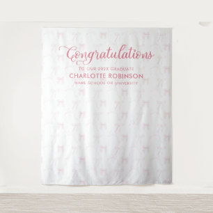 Graduation Congratulation Pink Bow Backdrop