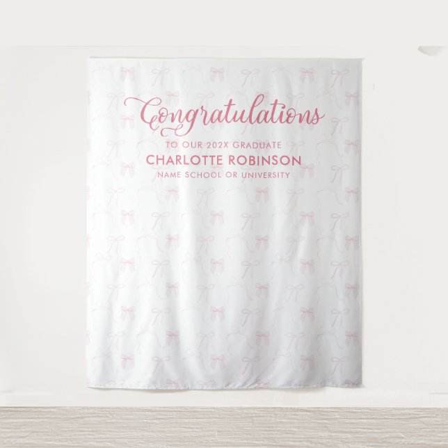 Graduation Congratulation Pink Bow Backdrop (Front)
