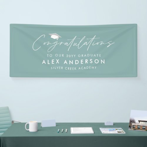 Graduation congratulation simple modern dusty blue banner