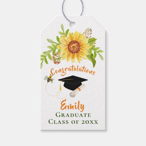 Graduation Congratulation Yellow Floral Sunflower Gift Tags