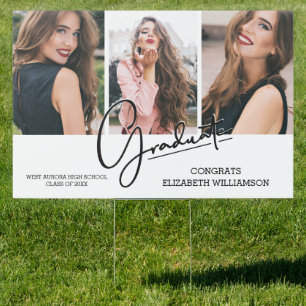 Graduation Congratulations Black Modern 3 Photo Sign