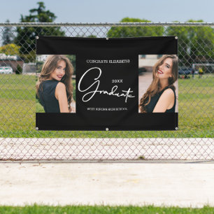 Graduation Congratulations Black Modern Photo Banner