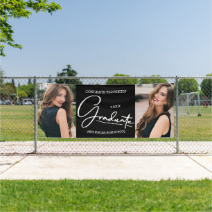 Graduation Congratulations Black Modern Photo Banner