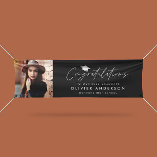 Graduation congratulations black modern photo banner