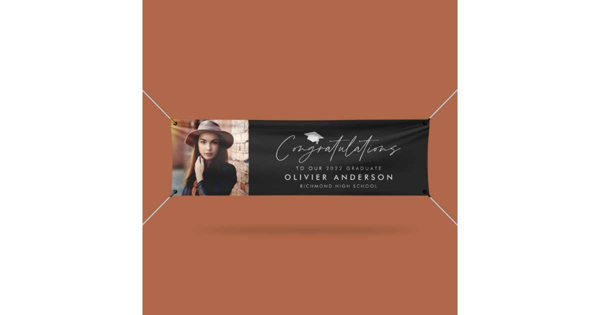 Graduation congratulations black modern photo banner
