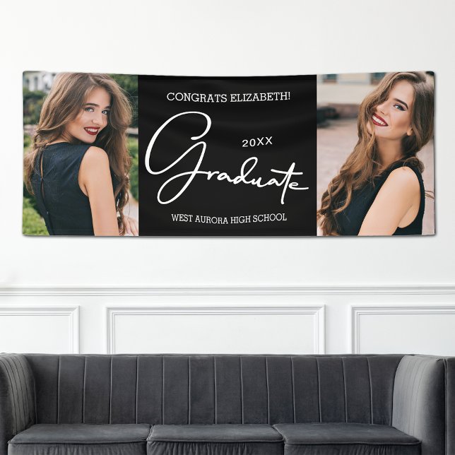 Graduation Congratulations Black Modern Photo Banner (Large 4' x 10' Graduation Congratulations Black Modern Photo Banner (smaller sizes in our store))