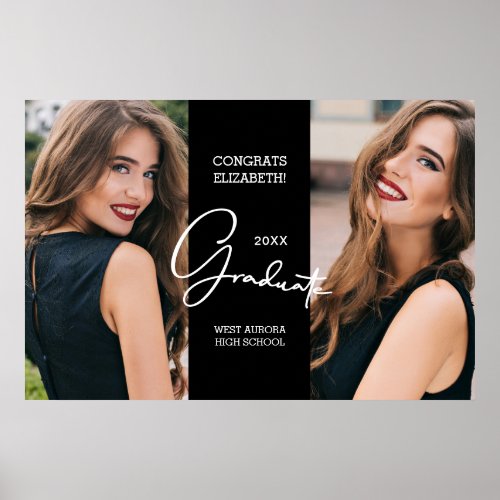 Graduation Congratulations Black Modern Photo Poster