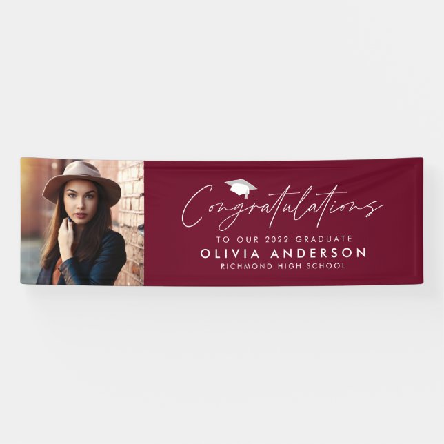 Graduation congratulations burgundy modern photo banner (Horizontal)