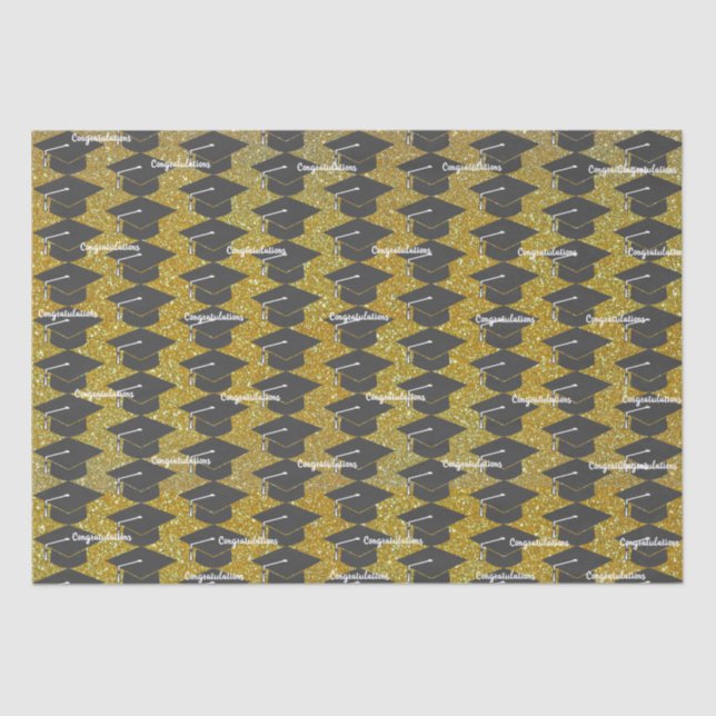 Graduation Congratulations Cap Gold Glitter Tissue Paper (Front)