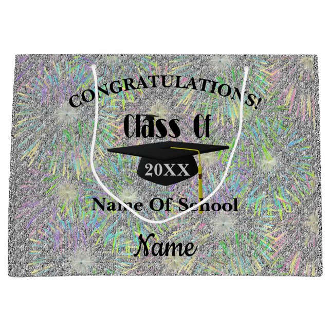 Graduation Congratulations Cap Personalized  Large Gift Bag (Front)
