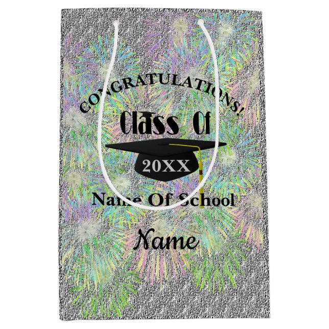 Graduation Congratulations Cap Personalized   Medium Gift Bag (Front)