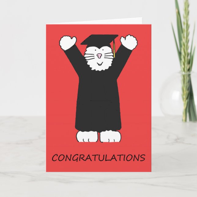 Graduation Congratulations Cartoon Cat Card (Front)