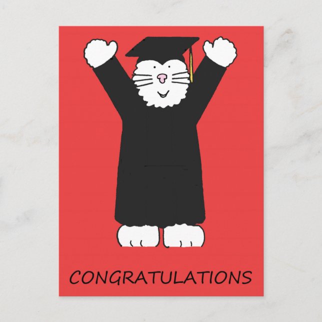 Graduation Congratulations Cartoon Cat Postcard (Front)